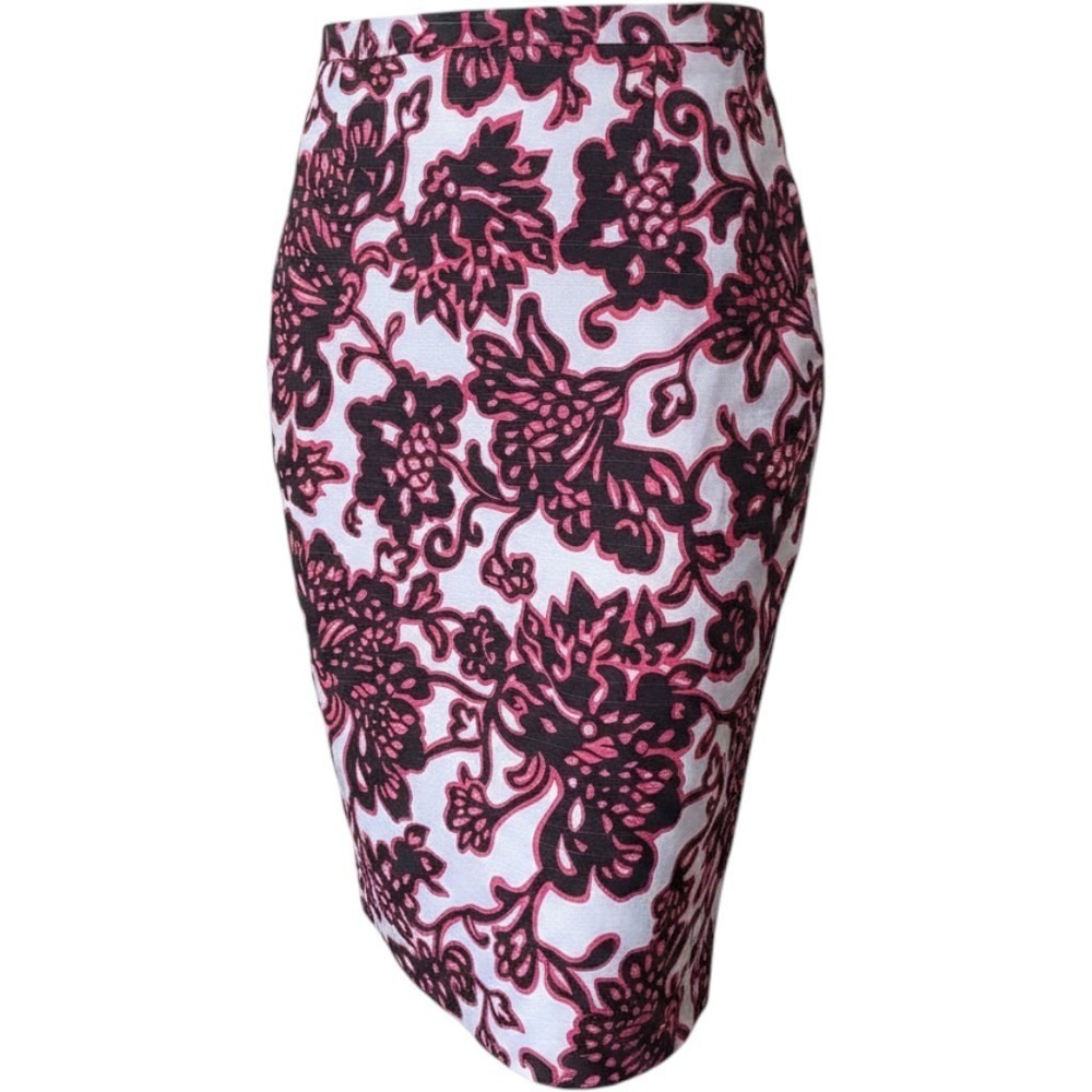 Boden Pink Black Officecore Floral Preppy Cotton Statement Pencil Skirt US 4P